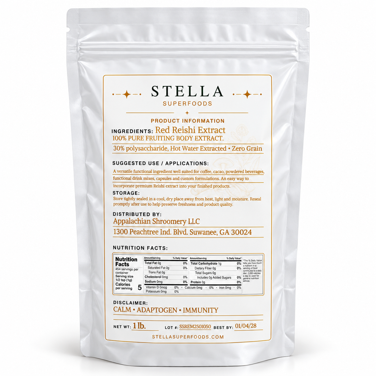 Organic Red Reishi Extract Powder | 100% Fruiting Body (30% Polysaccharides)