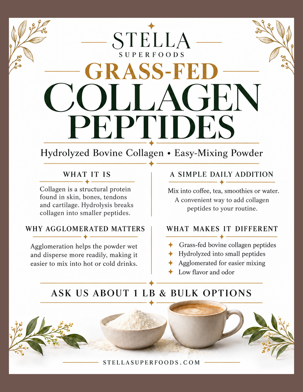 Grass-Fed Pure Bovine Collagen Peptides (Types I & III, Agglomerated)