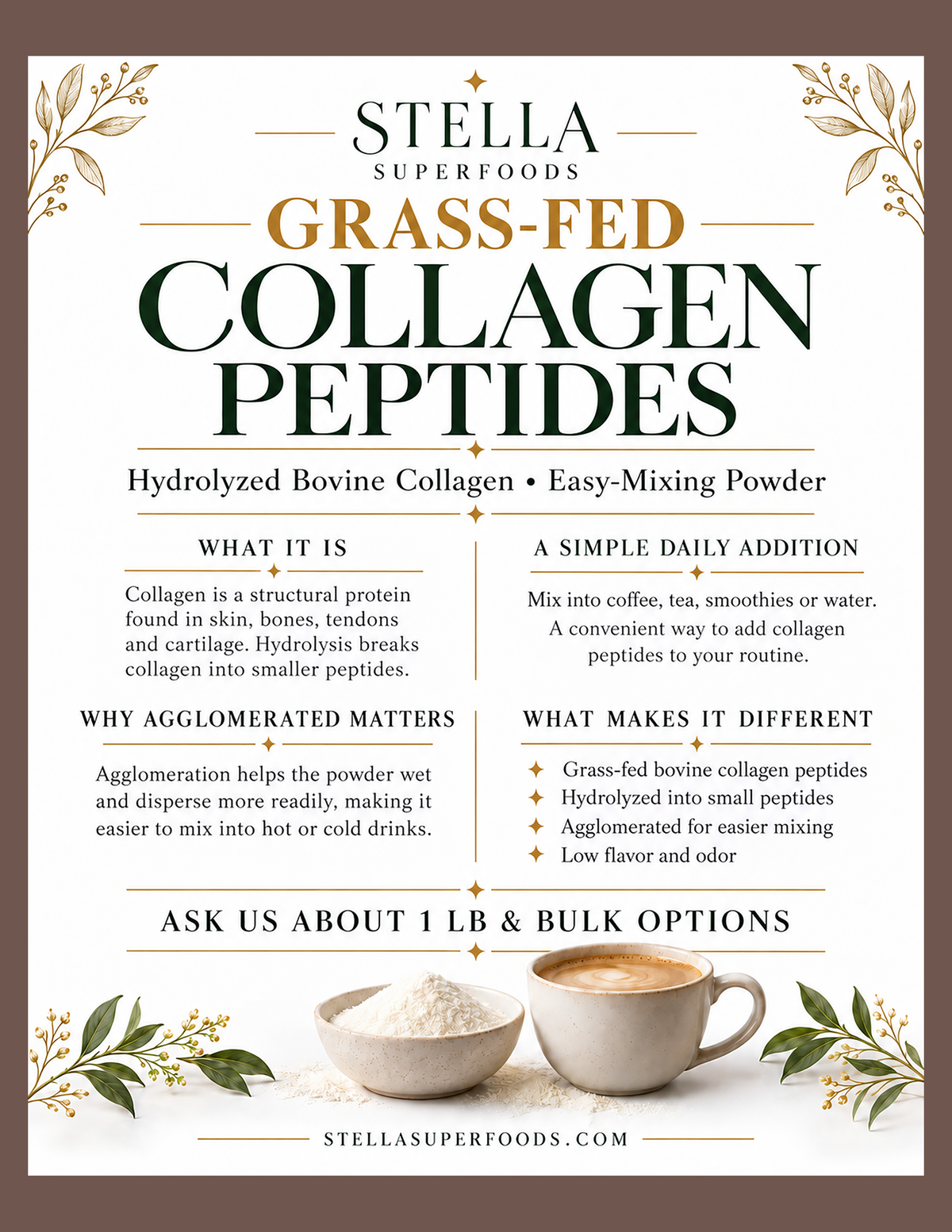 Grass-Fed Pure Bovine Collagen Peptides (Types I & III, Agglomerated)